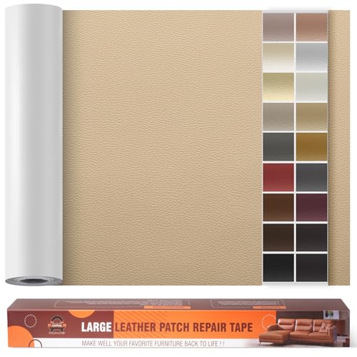 Kunstleder Selbstklebend Leder Reparatur Set, 60 x 300 cm Lederflicken Selbstklebend Leder Flicken Patch Kit für Autositze, Sofa, Jacken, Taschen, Bürostuhl, Motorradsitze (Khaki) von OAZ