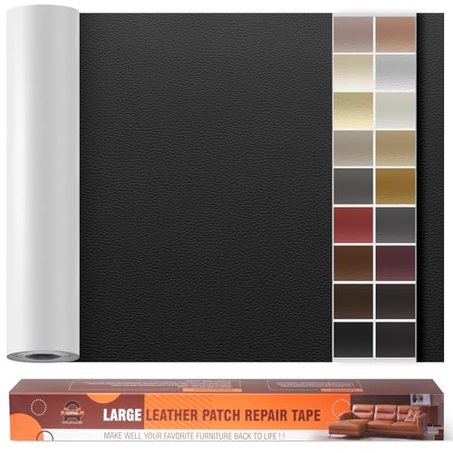 Kunstleder Selbstklebend Leder Reparatur Set, 60 x 300 cm Lederflicken Selbstklebend Leder Flicken Patch Kit für Autositze, Sofa, Jacken, Taschen, Bürostuhl, Motorradsitze (Schwarz) von OAZ