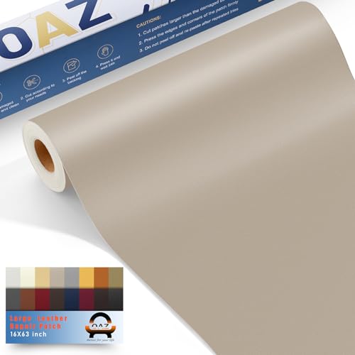 OAZ Leder Reparatur Patch Kit, 40x160cm Selbstklebende Lederflicken, Kunstleder Reparaturset, für Sofas, Autositze, Handtaschen, Jacken, Möbel, Leder Renovierung, Elfenbein grau von OAZ