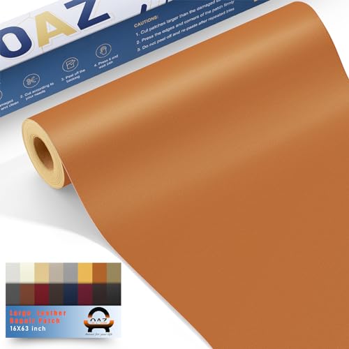 OAZ Leder Reparatur Patch Kit, 40x160cm Selbstklebende Lederflicken, Kunstleder Reparaturset, für Sofas, Autositze, Handtaschen, Jacken, Möbel, Leder Renovierung, Hellbraun von OAZ