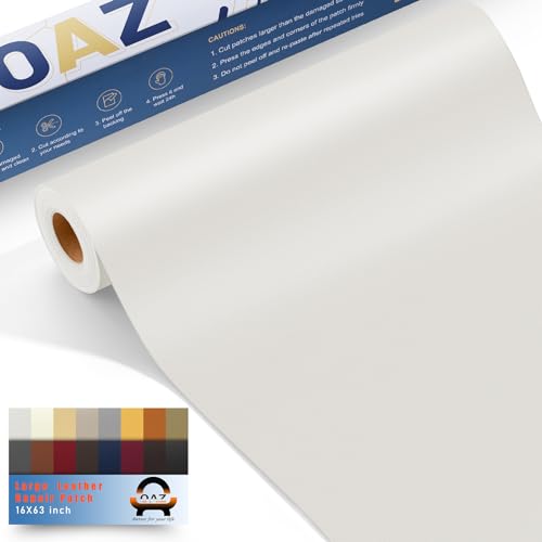 OAZ Leder Reparatur Patch Kit, 40x160cm Selbstklebende Lederflicken, Kunstleder Reparaturset, für Sofas, Autositze, Handtaschen, Jacken, Möbel, Leder Renovierung, Weiß von OAZ