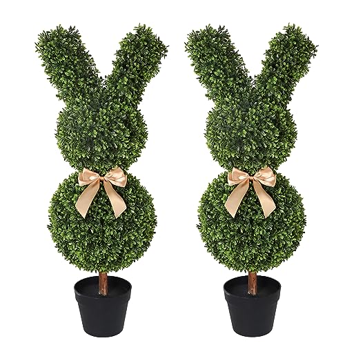 OAZALDA Künstlicher Formschnittbaum in Hasenform, 89,9 cm, UV-beständig, künstlicher Buchsbaum-Formschnitt für Veranda-Dekoration (2er-Set) von OAZALDA