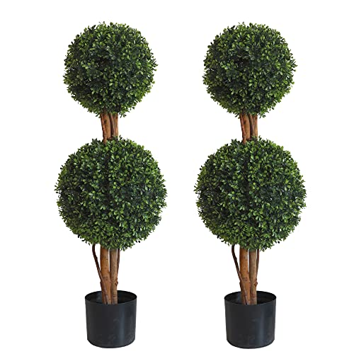 OAZALDA Lebensechter Buchsbaum, Doppelkugel-Formschnitt-Baum für Veranda, Haus, Garten, Dekoration, 91 cm, 2 Stück von OAZALDA