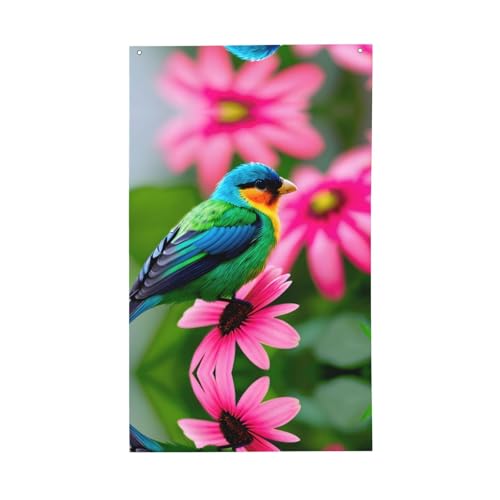 Bunte Blumen und Vogel-Druck, für den Außenbereich, dekorative Flagge, für alle Jahreszeiten, einseitiges Muster, Hof, Veranda, Terrasse von OAZCVBNN