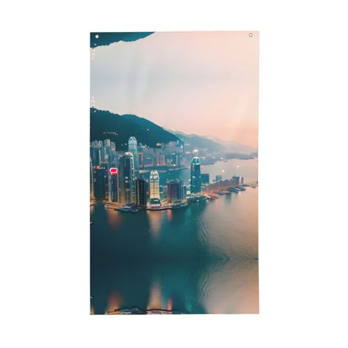 Dekorative Flagge mit Hongkong-Druck, für alle Jahreszeiten, einseitiges Muster, Hof, Veranda, Terrasse von OAZCVBNN