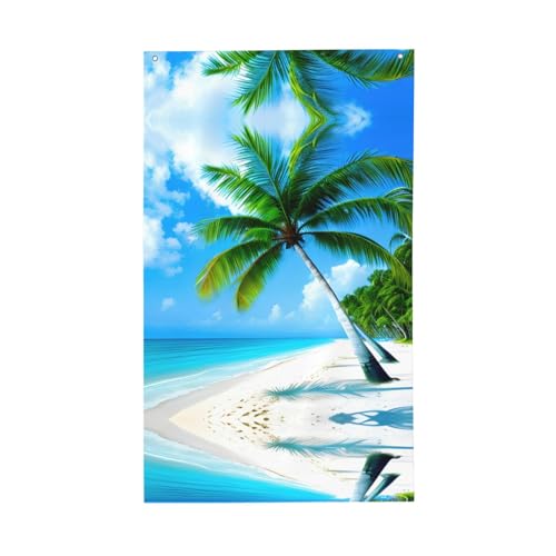 Dekorative Flagge mit Palmen und blauem Meer, für den Außenbereich, für alle Jahreszeiten, einseitiges Muster, Hof, Veranda, Terrasse von OAZCVBNN