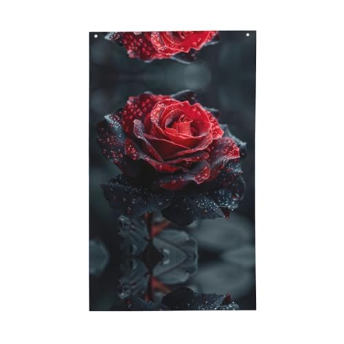 Dekorative Flagge mit rotem und schwarzem Rosen-Druck, für alle Jahreszeiten, einseitiges Muster, Hof, Veranda, Terrasse von OAZCVBNN