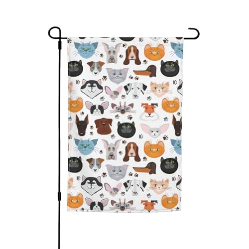 Katzen- und Hundegesichter Bulldogge Beagle Labrador Druck Urlaub Gartenflaggen 30,5 x 45,7 cm Ganzjahresflagge Outdoor Hofdekoration für Terrassen von OAZCVBNN