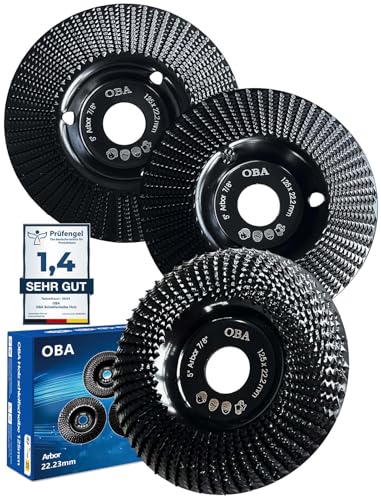 OBA Holz Schleifscheibe für Winkelschleifer 125mm, 3 Stück Holz Schleifen, Baumstumpf Entfernen, Frässcheibe zum Schleifen Schnitzen Formen - Automatisches Kühlloch von OBA