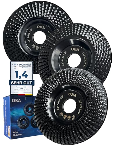 OBA Holz Schleifscheibe für Winkelschleifer 115mm, Holz Schleifen, Baumstumpf Entfernen, Frässcheibe zum Formen Schleifen Schnitzen 3 Stück von OBA
