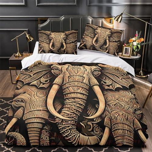 OBABO Elefant - Indien - Afrika Himmlische Bettwäsche Satz Mit 3D Motiv, Aus Microfaser Stoff, Speziell Designt Für Studentenwohnheim, Inklusive Bettbezug Und Kissenbezug King（220x240cm） von OBABO