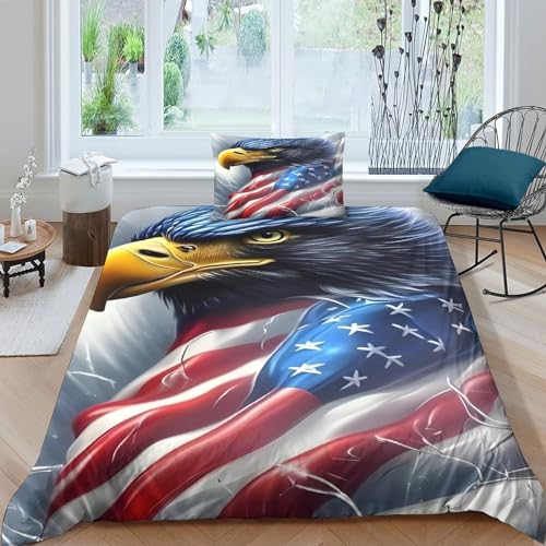 OBABO amerikanischer Adler Fantastisches Bettwäsche Satz Aus Microfaser Für Omas Ruhiges Schlafzimmer, Enthält Bettbezug Und Kissenbezug Als Geburtstagsgeschenk Single（135x200cm） von OBABO