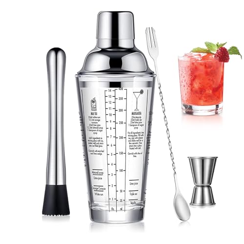 Glas Cocktail Shaker Edelstahl auslaufsicherer Deckel Boston Shaker Martini Shaker Anfänger Barkeeper Kit mit Jigger 22oz Mixed Drink Shaker mit Messungen EIS Shaker Mixing Glas Bar Tools von OBALY