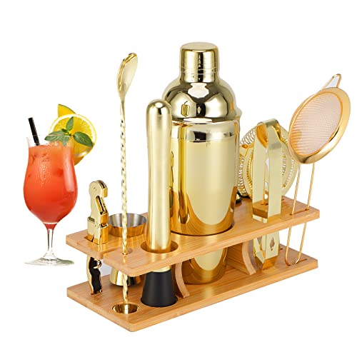 OBALY Barkeeper Kit 11-teilig Cocktail Shaker-Muddler für Cocktails 25oz Boston Shaker-Bar-Zubehör mit stilvollen Bambus Stand Mix Drink Shaker Kit Perfekte Martini Kit mit Cocktail-Rezepte Booklet… von OBALY