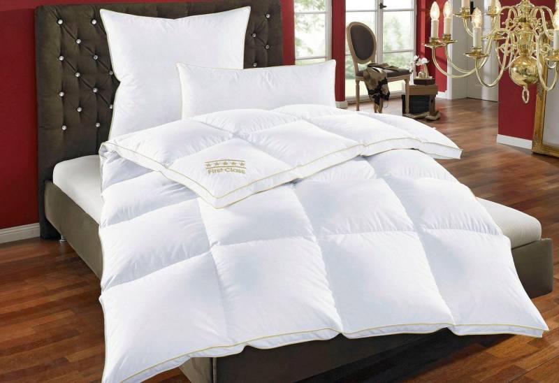 OBB Daunenbettdecke Emilias, Bettdecken für Sommer und Winter, Ganzjahresdecke, Füllung: 90% Daunen, 10%Federn, Bezug: 100% Baumwolle, Bettdecke 135x200 cm, 155x220 cm, weitere Größen, Made in Germany von OBB