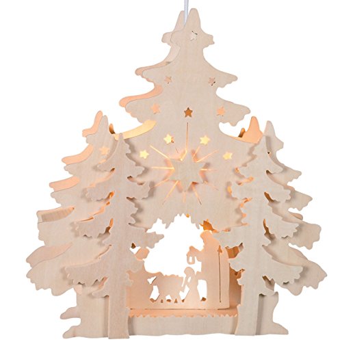 OBC-Kunsthandwerk Beleuchtetes, weihnachtliches Fensterbild aus Holz, Krippenszene Wald von OBC-Kunsthandwerk