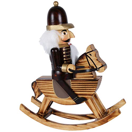 Nussknacker Kunsthandwerks-Stil Soldat auf Schaukelpferd braun gebeizt / 25 cm/weihnachtlicher Nussknacker/handbemalte Deko Figur aus Holz/weihnachtlich dekorieren von OBC-Kunsthandwerk