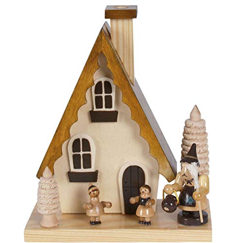 OBC Räucherhaus Hänsel und Gretel Natur, 15 cm/Räuchermännchen Dekofigur/handbemalt im Kunsthandwerks-Stil/Räuchermann/Räucherfigur aus Holz von OBC