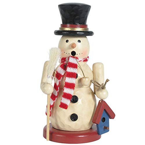 OBC Räuchermännchen Schneemann m. Strickschal beige, 20 cm, Dekofigur handbemalt im Kunsthandwerks-Stil/Räuchermann/Räucherfigur aus Holz von OBC