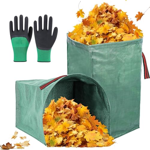Wiederverwendbare Gartenabfallsäcke, robuste Rasen- und Laubsäcke, Kehrschaufel-Typ-Gartensack mit verstärkten Griffen zum Sammeln von Blättern, Zweigabfällen, Grasschnitt (280 Liter) von OBDKCAN