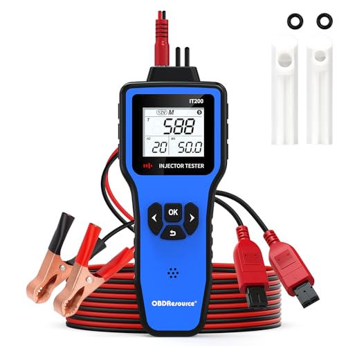 OBDResource Doppel-Einspritzdüsen-Tester Digitaler, 5V/12V Diesel Benzin-Einspritzdüsen-Tester 5 Test-Modi und HD-Display Injektor Tester mit 2 Einspritzdüsen-Reiniger-Adapter von OBDResource