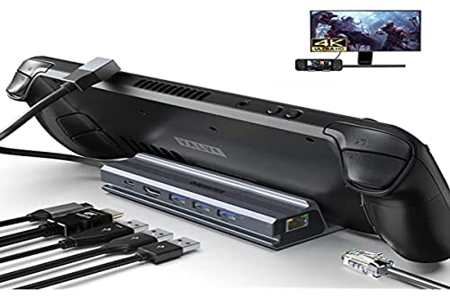 6-in-1 Docking Station für Steam Deck, OBERSTER Steam Deck Dock Stand mit HDMI 2.0 4K@60Hz, 3 USB 3.0, 100W PD Schnellladung, Gigabit Ethernet, USB C Hub Dockingstation Kompatibel mit Valve Steam Deck von OBERSTER
