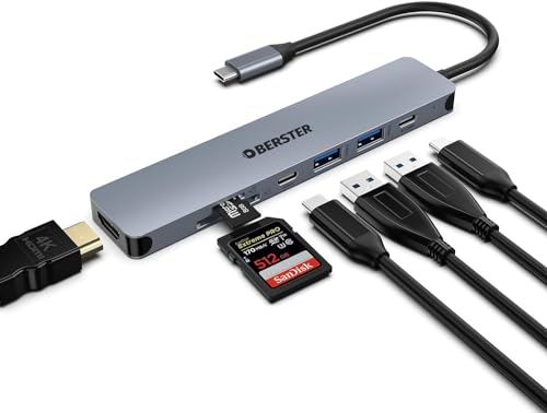 OBERSTER USB C HUB, USB 3.0 HUB, USB Adapter Docking, ultraschlanker tragbarer Daten Hub, 7 in 1 USB C HUB mit 4K HDMI, 100 W PD, 2 USB 3.0, USB C 3.0, SD/TF Kartenleser, kompatibel mit Windows von OBERSTER