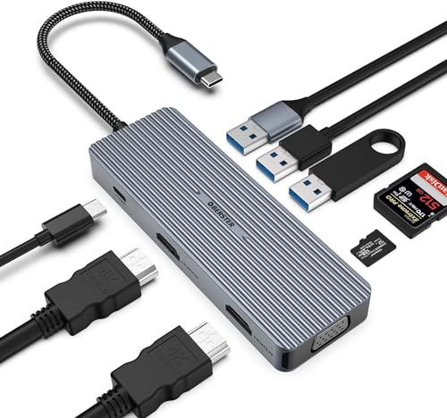 OBERSTER USB C Hub, 9 in 1 Multiport Adapter USB C Kompatibel mit Drucker, Laptop, Mac Mini, iMac MacPro, Dual 4K HDMI USB C Splitter mit VGA, 100W PD, USB 3.0/2.0 and TF/SD Card von OBERSTER