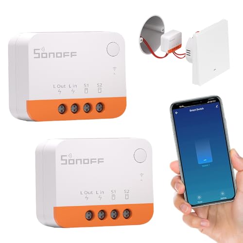 OBEST 2PCS Smart Lichtschalter Modul 2 Wege - WiFi Mini Lichtschalter mit Timing-Funktion,Sprachsteuerung,Funktioniert mit Alexa, Google Home,Fernbedienung über eWeLink App,für Wandschalter von OBEST