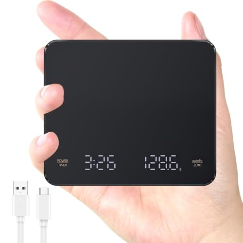 OBEST Digitale Kaffeewaage mit Timer,3 kg/0,1 g Espressowaage,Wiederaufladbare Kaffeewaage mit LED-Anzeige, Tragbare Digitale Küchenwaage mit Automatischem Timer von OBEST