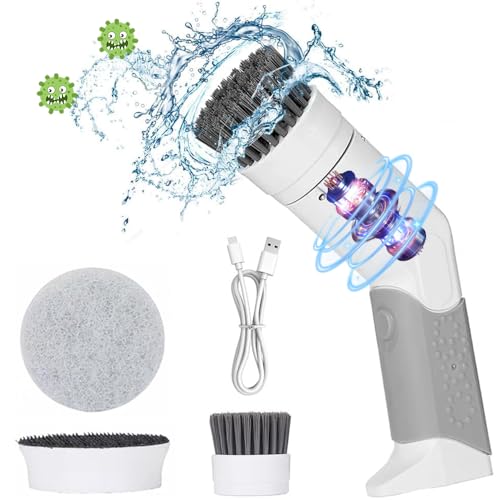 OBEST Elektrische Reinigungsbürste Mit 2 Reinigungsköpfen, Tragbare Electric Spin Scrubber Kabelloser Power Scrubber, IPX7 Wasserdicht, USB Laden, Ideal für Die Tiefenreinigung in der Küche von OBEST