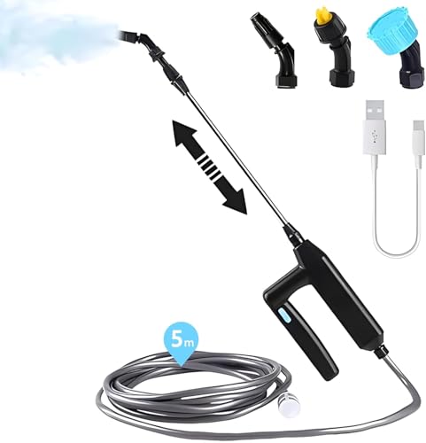 OBEST Elektrischer Pflanzensprüher,Akku Drucksprüher,Tragbares Mehrzweck-Sprühgerät für Garten mit 5 m Schlauch und Verlängerungsstange,3 Düsen für Garten,Terrasse,Rasen und Unkraut von OBEST