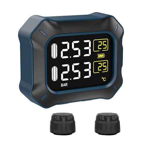 OBEST Motorrad TPMS,Drahtloses Motorrad Reifendrucküberwachungssystem, Reifendruck und Temperaturüberwachungstool, USB Power LCD Display mit 2 Externen Sensor von OBEST