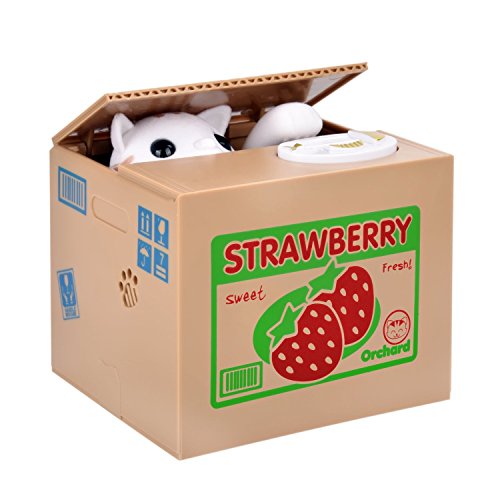 OBEST Sparschwein für Kinder,Erdbeere Diebstahl rosa Katze Spardose Geschenk (Red) von OBEST