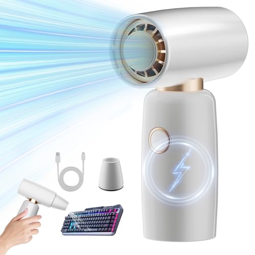 OBEST Super-Power- Hand Reiseventilator,mit Air-Duster-Funktion,Tragbarer Hochgeschwindigkeits-Handventilator mit Turboventilator,Wiederaufladbarer Miniventilator über USB,4 Geschwindigkeiten von OBEST