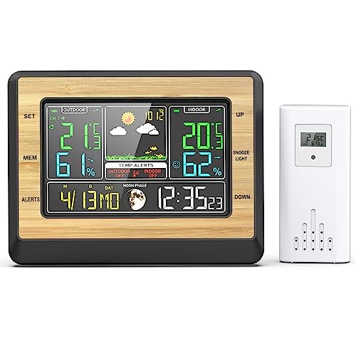 OBEST Wetterstation Funk mit Außensensor, Wetterstationen Innen und Außentemperatur Funk mit Wettervorhersage, Weather Station mit Temperatur und Luftfeuchtigkeitsalarm für Haus, Büro, Babyzimmer von OBEST