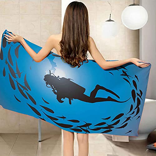 OBEZZX Strandtuch 150x200 cm Badetuch Strandlaken Handtuch Blauer Taucher Microfaser Leichtes Weiches saugfähiges Strandtücher für Pool Schwimmen Yoga Fitness Training von OBEZZX