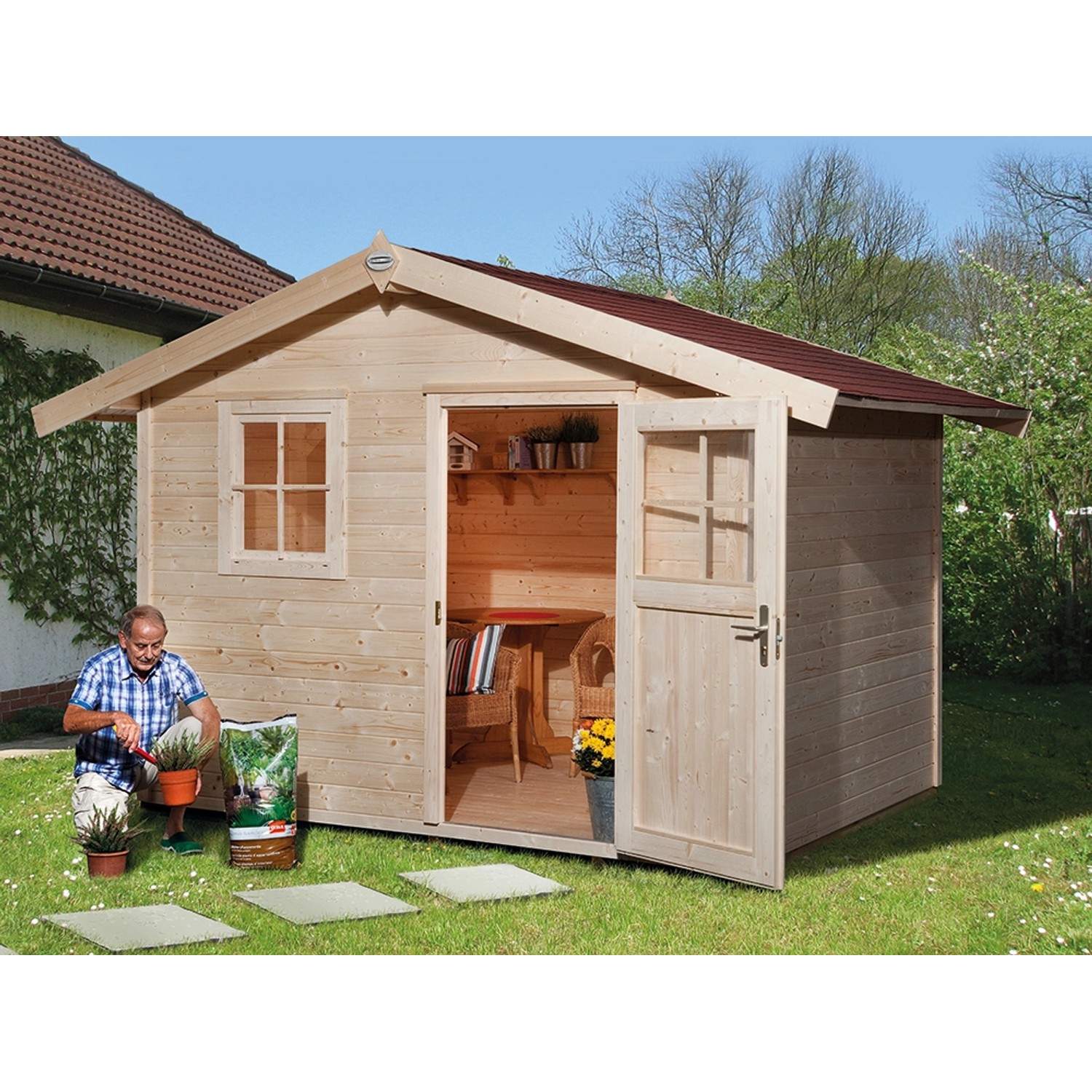 OBI Outdoor Living Holz-Gartenhaus Bozen Satteldach Unbehandelt 300 cm x 270 cm von OBI Outdoor Living
