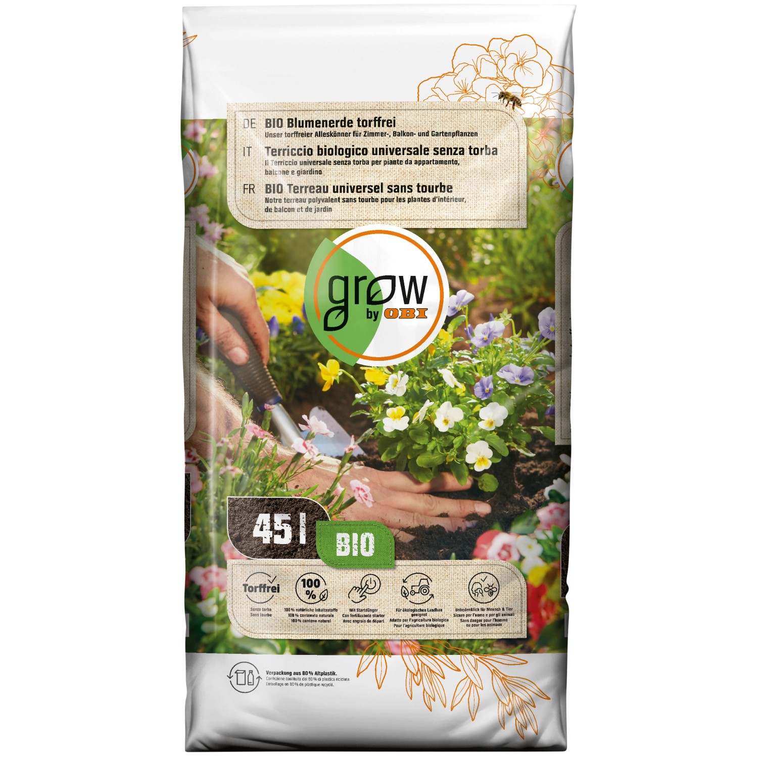 OBI Bio Blumenerde torffrei 1 x 45 l von GROW by OBI