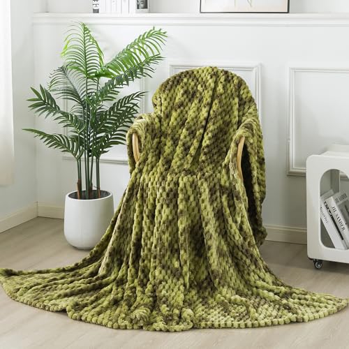 OBOEY Kuscheldecke 130x150cm Olivgrün, 3D-Jacquard-Fleece-Decke, Decke Fleece Bettdecke Sofadecke Warme Kuscheldecke flauschig Fleecedecke Wohndecke Wolldecke Blanket Couchdecke von OBOEY