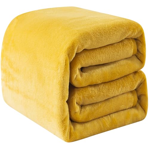 OBOEY Kuscheldecke 150x200cm Gelb, Decke Fleece Bettdecke Sofadecke Warme Kuscheldecke flauschig Fleecedecke Tagesdecke Wohndecke Wolldecke Blanket Couchdecke, Doppelseite von OBOEY