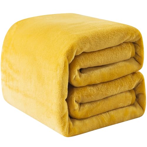 OBOEY Kuscheldecke 220x240cm Gelb, Decke Fleece Bettdecke Sofadecke Warme Kuscheldecke flauschig Fleecedecke Tagesdecke Wohndecke Wolldecke Blanket Couchdecke, Doppelseite von OBOEY