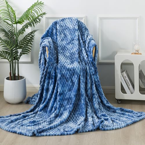 OBOEY Kuscheldecke 220x240cm Steinblau, 3D-Jacquard-Fleece-Decke, Decke Fleece Bettdecke Sofadecke Warme Kuscheldecke flauschig Fleecedecke Wohndecke Wolldecke Blanket Couchdecke von OBOEY