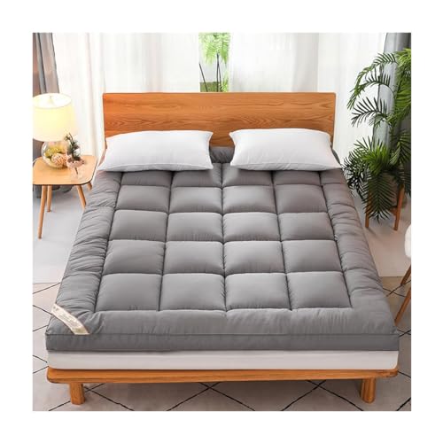 OBONG Daunen & Federn Matratzentopper Faltbar Futon Matratze Schlafunterlage 4 Anti-Rutsch-Ecklaschen Atmungsaktive Weiche Matratzenauflage (Color : Gray, Size : Small Double-120 * 200cm) von OBONG