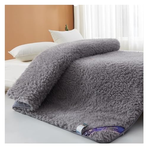 OBONG Matratzentopper Aus Lammwolle Weiche Sherpa Fleece Matratzenauflage Atmungsaktive Flauschige Bodenmatratze Gesteppte Futon Matratze (Color : Gray, Size : Queen-150 * 200cm) von OBONG