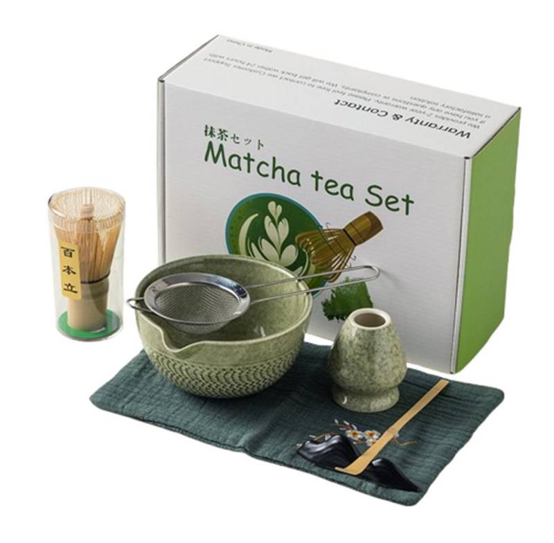 Auledio Teeservice Keramik Matcha-Schale, Teetuch und Matcha-Rührbesen-Set, 7-teilig von Auledio