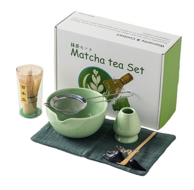Auledio Teeservice Keramik Matcha-Schale, Teetuch und Matcha-Rührbesen-Set, 7-teilig von Auledio