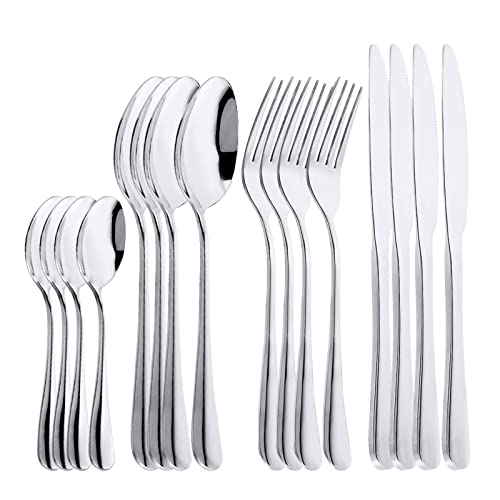 OBR KING 16-teilig Besteck Set Edelstahl Utensilien Inklusive Löffel Messer und Gabel Geschirr Set Service für 4, Silber von OBR KING