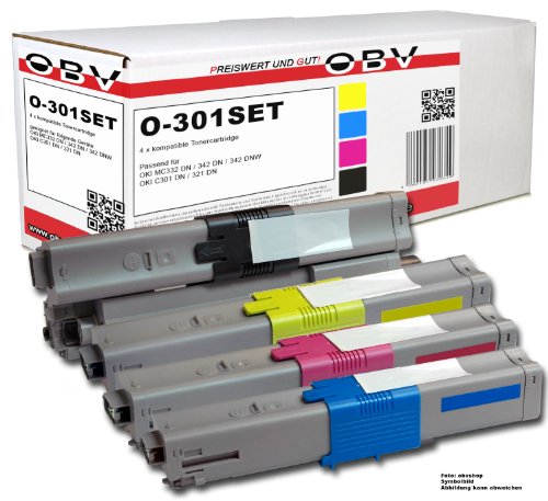 OBV 4X kompatibler Toner für Oki C301 C301DN C321 C321DN MC332 MC332DN MC342DN MC342 MC342DNW MC342W schwarz, Cyan, Magenta, gelb von OBV