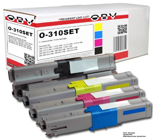 OBV 4x kompatibler Premium Toner für OKI C310 C330 C510 C511 C530 MC351MC351DN MC352DN MC361DN MC362DN MC561DN MC562 schwarz, cyan, magenta, gelb von OBV